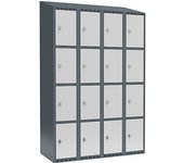 kaiserkraft Armario de 4 compartimentos Fydor, 4 secciones, gris azulado / gris luminoso, A 1200 mm, 4 compartimentos, techo inclinado, candado
