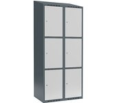 kaiserkraft Armario de 3 compartimentos Fydor, 2 secciones, gris azulado / gris luminoso, A 800 mm, 2 compartimentos, techo inclinado, cerradura de