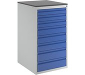 RAU Cajonera con guías telescópicas, altura 1030 mm, cajones: 3 x 90, 3 x 120, 2 x 150 mm, gris luminoso / azul genciana, anchura 580 mm