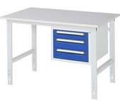 kaiserkraft Mesa de trabajo con cajonera, buck para debajo de la mesa con 3 cajones 1 x 90, 2 x 120 mm, A x P 1250 x 800 mm, tablero de melamina,