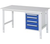 kaiserkraft Mesa de trabajo con cajonera, buck para debajo de la mesa con 4 cajones 1 x 90, 2 x 120, 1 x 140 mm, A x P 1500 x 800 mm, tablero de
