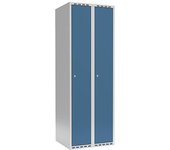 kaiserkraft Taquilla Fydor, 2 secciones, gris luminoso / azul brillante, A 600 mm, 2 compartimentos, techo plano, cerradura de cilindro