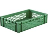 kaiserkraft Recipiente apilable en euroformato, paredes perforadas, fondo cerrado, L x A x H 600 x 400 x 145 mm, verde, UE 5 unid.
