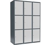kaiserkraft Armario de 3 compartimentos Fydor, 3 secciones, gris azulado / gris luminoso, A 1200 mm, 3 compartimentos, techo plano, cerradura de