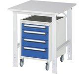 kaiserkraft Mesa de trabajo con cajonera, buck rodante con 4 cajones 1 x 90, 2 x 120, 1 x 140 mm, A x P 750 x 800 mm, tablero de melamina, grosor 22