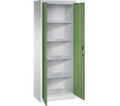 C+P Armario de puertas batientes para taller, H x A x P 1950 x 700 x 400 mm, gris luminoso / verde reseda