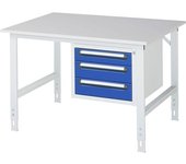 kaiserkraft Mesa de trabajo con cajonera, buck para debajo de la mesa con 3 cajones 1 x 90, 2 x 120 mm, A x P 1250 x 1000 mm, tablero de melamina,
