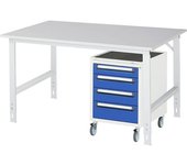 kaiserkraft Mesa de trabajo con cajonera, buck rodante con 4 cajones 1 x 90, 2 x 120, 1 x 140 mm, A x P 1500 x 800 mm, tablero de melamina, grosor 22