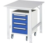 kaiserkraft Mesa de trabajo con cajonera, buck rodante con 4 cajones 1 x 90, 2 x 120, 1 x 140 mm, A x P 750 x 1000 mm, tablero de melamina, grosor 22