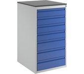 RAU Cajonera con guías telescópicas, altura 1030 mm, cajones: 4 x 120, 3 x 150 mm, gris luminoso / azul genciana, anchura 580 mm