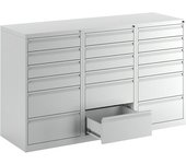 eurokraft basic Cajonera, acero, H x A x P 900 x 1500 x 500 mm, 18 cajones, color de los cajones gris luminoso