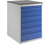 RAU Cajonera con guías telescópicas, altura 820 mm, cajones: 2 x 90, 3 x 120, 1 x 180 mm, gris luminoso / azul genciana, anchura 580 mm