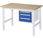 kaiserkraft Mesa de trabajo con cajonera, buck para debajo de la mesa con 3 cajones 1 x 90, 2 x 120 mm, A x P 1250 x 800 mm, tablero de madera maciza