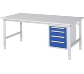 kaiserkraft Mesa de trabajo con cajonera, buck para debajo de la mesa con 4 cajones 1 x 90, 2 x 120, 1 x 140 mm, A x P 2000 x 1000 mm, tablero de