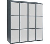 kaiserkraft Armario de 3 compartimentos Fydor, 4 secciones, gris azulado / gris luminoso, A 1200 mm, 4 compartimentos, techo inclinado, cerradura de