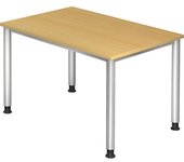 kaiserkraft Escritorio, H x P 685 - 810 x 800 mm, 4 patas de tubo redondo, anchura 1200 mm, aluminio blanco/haya