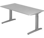 eurokraft pro ANNY - Escritorio con armazón de patas en C, de altura regulable entre 650 y 850 mm, anchura 1600 mm, gris luminoso/aluminio blanco