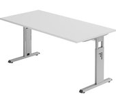 kaiserkraft Escritorio con armazón de patas en C, altura regulable entre 680 - 760 mm, profundidad 800 mm, anchura 1600 mm, gris luminoso