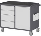 RAU Bancos de trabajo compactos, rodantes, 4 cajones, 1 puerta, bandeja metálica con estera de goma, antracita / gris luminoso