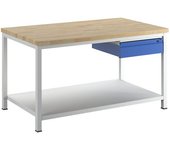 RAU Banco de trabajo, bastidor modular, 1 cajón de tamaño L, 1 repisa de chapa de acero, profundidad 900 mm, anchura 1500 mm