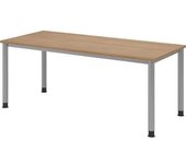 kaiserkraft Escritorio, H x P 685 - 810 x 800 mm, 4 patas de tubo redondo, anchura 1800 mm, aluminio blanco/nogal