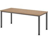 kaiserkraft Escritorio, H x P 685 - 810 x 800 mm, 4 patas de tubo redondo, anchura 1800 mm, grafito/nogal