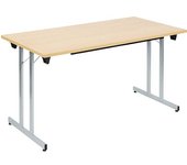 kaiserkraft Mesa plegable F25, A x P 1400 x 700 mm, tablero en decoración de haya, armazón aluminio blanco