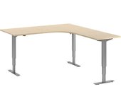 kaiserkraft Escritorio Atlanta, de altura regulable eléctricamente, en forma de L, A x P 1800 x 2000 mm, abedul/plateado, a la derecha