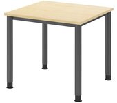 kaiserkraft Escritorio, H x P 685 - 810 x 800 mm, 4 patas de tubo redondo, anchura 800 mm, grafito/arce