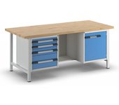 eurokraft pro Banco de trabajo, construcción de bastidor Serie 8000, 4 cajones: 2 x 90, 1 x 120, 1 x 240 mm y 1 puerta de 540 mm, centro abierto, A x
