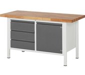 RAU Banco de trabajo, bastidor modular, 3 cajones, 1 puerta, anchura de tablero 1500 mm, antracita metálico