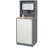RAU Puesto de trabajo para ordenador, H x A x P 1810 x 720 x 660 mm, con carcasa para el monitor, antracita metálico / azul genciana