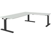 mauser Escritorio, acoplado, altura 650 - 850 mm, con mesa adicional en ángulo, A x P 2000 x 800 mm, gris luminoso/gris antracita, mesa adicional en