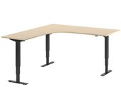 kaiserkraft Escritorio Atlanta, de altura regulable eléctricamente, en forma de L, A x P 1800 x 2000 mm, abedul/negro, a la izquierda