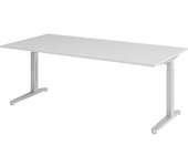 kaiserkraft ANNY - Escritorio con armazón de patas en C, de altura regulable entre 650 - 850 mm, anchura 2000 mm, aluminio blanco/gris luminoso