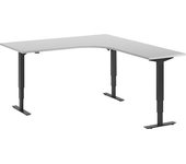 kaiserkraft Escritorio Atlanta, de altura regulable eléctricamente, en forma de L, A x P 1800 x 2000 mm, gris luminoso/negro, a la derecha