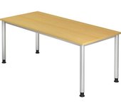 kaiserkraft Escritorio, H x P 685 - 810 x 800 mm, 4 patas de tubo redondo, anchura 1800 mm, aluminio blanco/haya