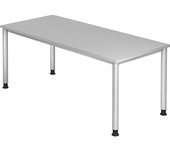 kaiserkraft Escritorio, H x P 685 - 810 x 800 mm, 4 patas de tubo redondo, anchura 1800 mm, aluminio blanco/gris luminoso