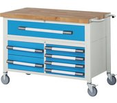 eurokraft pro Banco de trabajo rodante Serie 8000, construcción de bastidor, 7 cajones, A x P del tablero 1250 x 700 mm