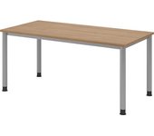 kaiserkraft Escritorio, H x P 685 - 810 x 800 mm, 4 patas de tubo redondo, anchura 1600 mm, aluminio blanco/nogal