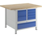 RAU Banco de trabajo, bastidor modular, 6 cajones de tamaño L, 1 cajón de tamaño XXL, profundidad 900 mm, anchura 1250 mm
