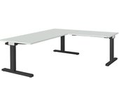mauser Escritorio, acoplado, altura 650 - 850 mm, con mesa adicional en ángulo, A x P 1800 x 800 mm, gris luminoso/gris antracita, mesa adicional en