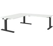 mauser Escritorio, acoplado, altura 650 - 850 mm, con mesa adicional en ángulo, A x P 1600 x 800 mm, gris luminoso/gris antracita, mesa adicional en