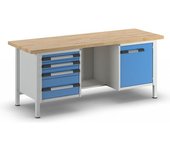 eurokraft pro Banco de trabajo, construcción de bastidor Serie 8000, 4 cajones: 2 x 90, 1 x 120, 1 x 240 mm y 1 puerta de 540 mm, centro abierto, A x