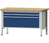 ANKE Banco de trabajo de 1500 mm de anchura, bastidor modular, 3 cajones: 2 x 90, 1 x 360 mm, tablero de haya maciza, altura 890 mm