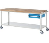 eurokraft pro Banco de trabajo rodante Serie 8000, construcción de bastidor, 1 cajón colgante, repisa, A x P 2000 x 700 mm