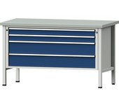 ANKE Banco de trabajo de 1500 mm de anchura, bastidor modular, 4 cajones: 2 x 90, 2 x 180 mm, tablero revestido de chapa de acero, altura 890 mm