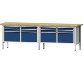 ANKE Anchura del banco de trabajo 2800 mm, bastidor modular, 12 cajones, 8 de 90 mm, 4 de 360 mm, altura 890 mm, tablero de haya maciza