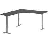 kaiserkraft Escritorio Atlanta, de altura regulable eléctricamente, en forma de L, A x P 1800 x 2000 mm, gris oscuro/plateado, a la izquierda