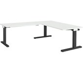mauser Escritorio, acoplado, altura 650 - 850 mm, con mesa adicional en ángulo, A x P 1600 x 800 mm, gris luminoso/gris antracita, mesa adicional en